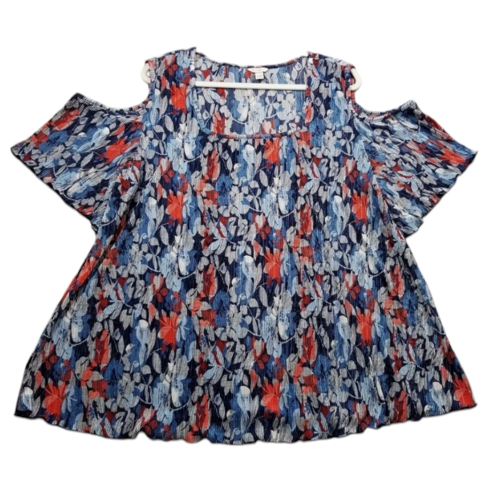 ✨Women's Floral Cold Shoulder Blouse - Blue and Red